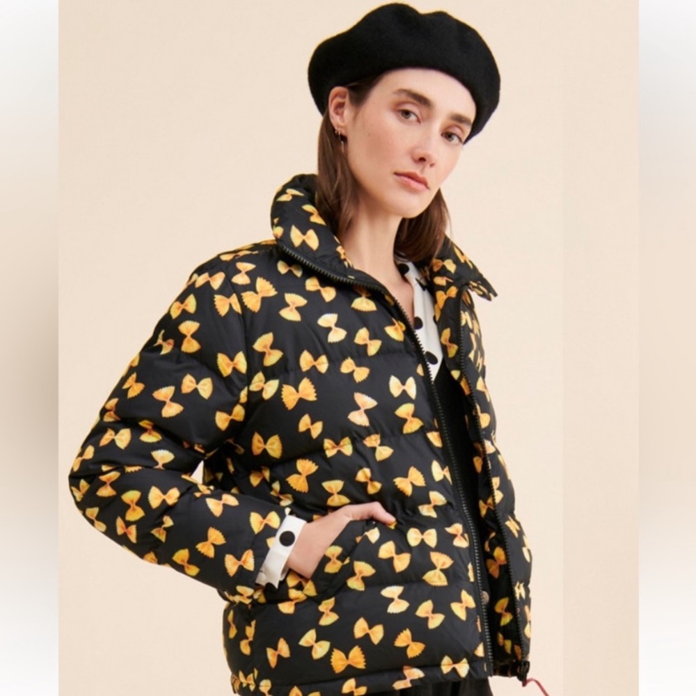 Rachel Antonoff  Parker Pasta Printed Puffer large Black Coat Jacket